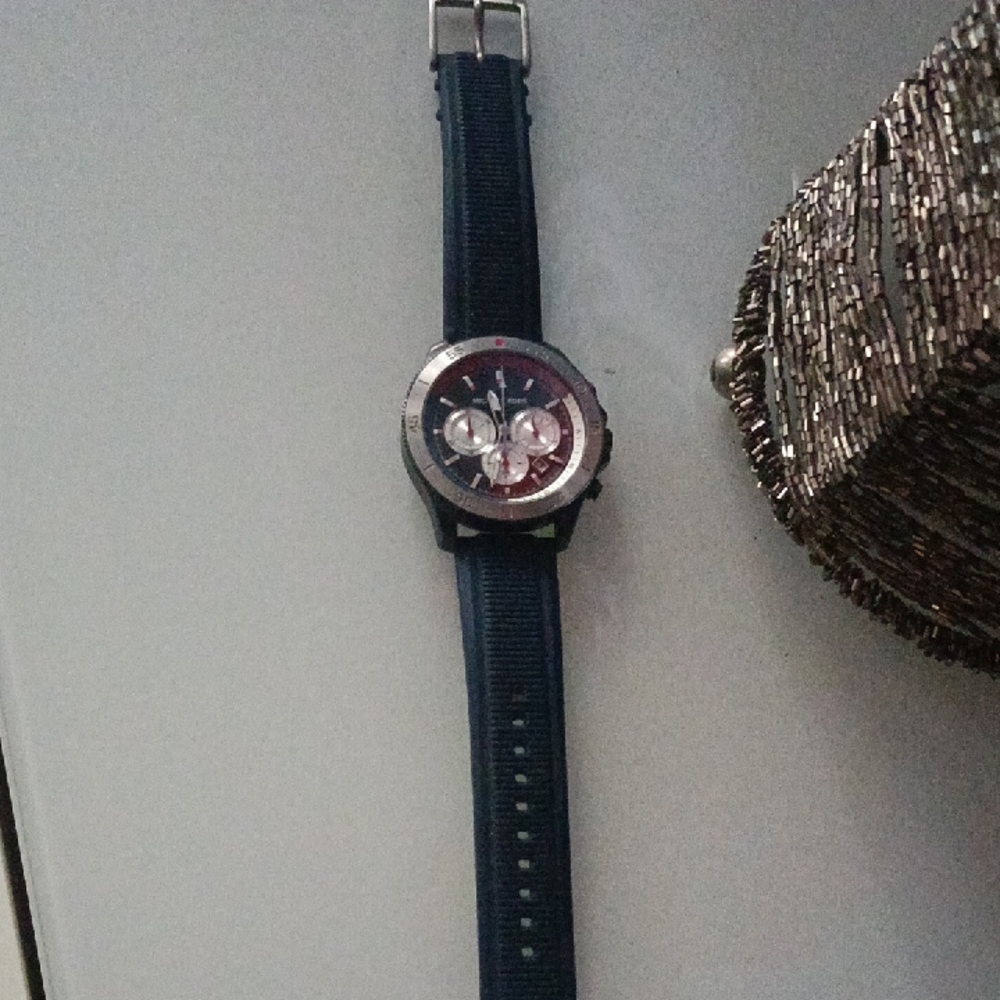 Mens Michael Kors Black and Silver Watch with Red Accents - Picture 2 of 3